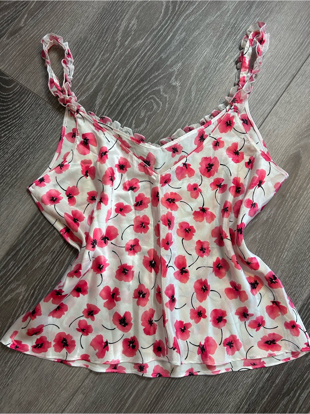 Oscar de la Renta Vintage Large Pink Label Pink Satin Floral Sleep Tank Top - Picture 4 of 6